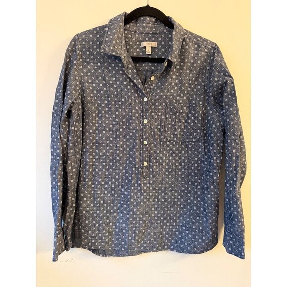 J.Crew Tops - J.Crew Womens Blue Polka Dot Long-Sleeve Button-Up Shirt Size 12 100% Cotton